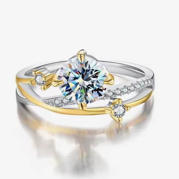 New .925 and 18k gold GRA Certified Moissanite Diamond Ring